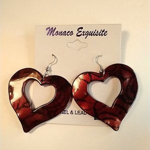 Monaco Exquisite Acrylic Brown and Black Heart Snake Print Dangle Drop Earrings